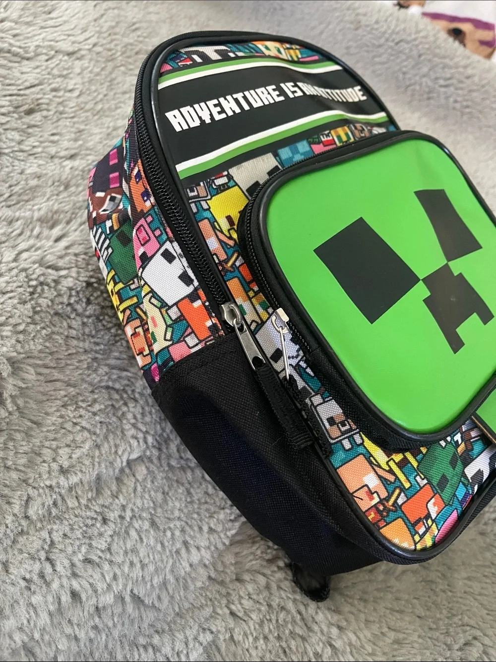 Minecraft Kids Green Creeper-Themed Mini Backpack - 'Adventure Is An Attitude'